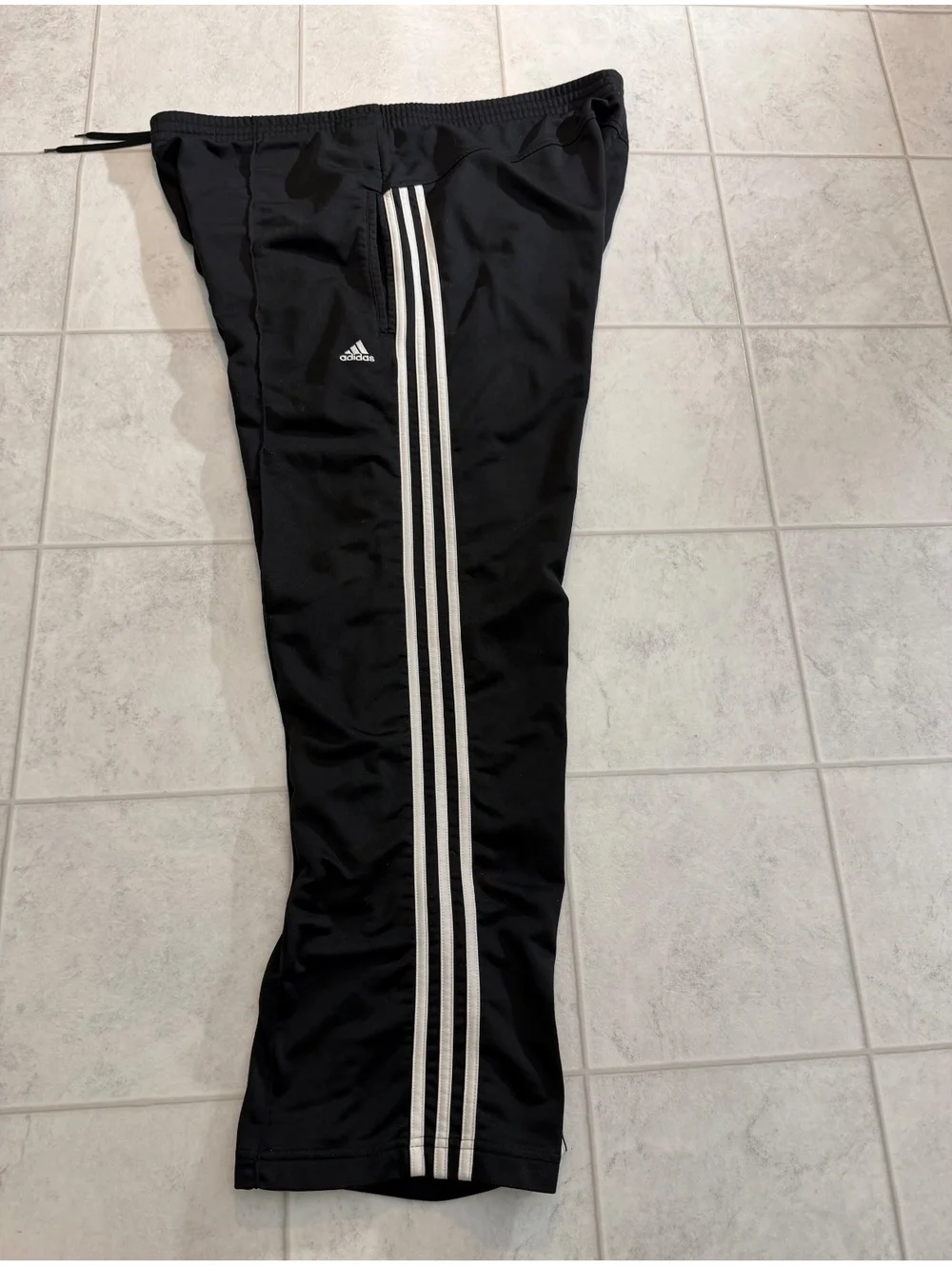 adidas black track pants with white stripes